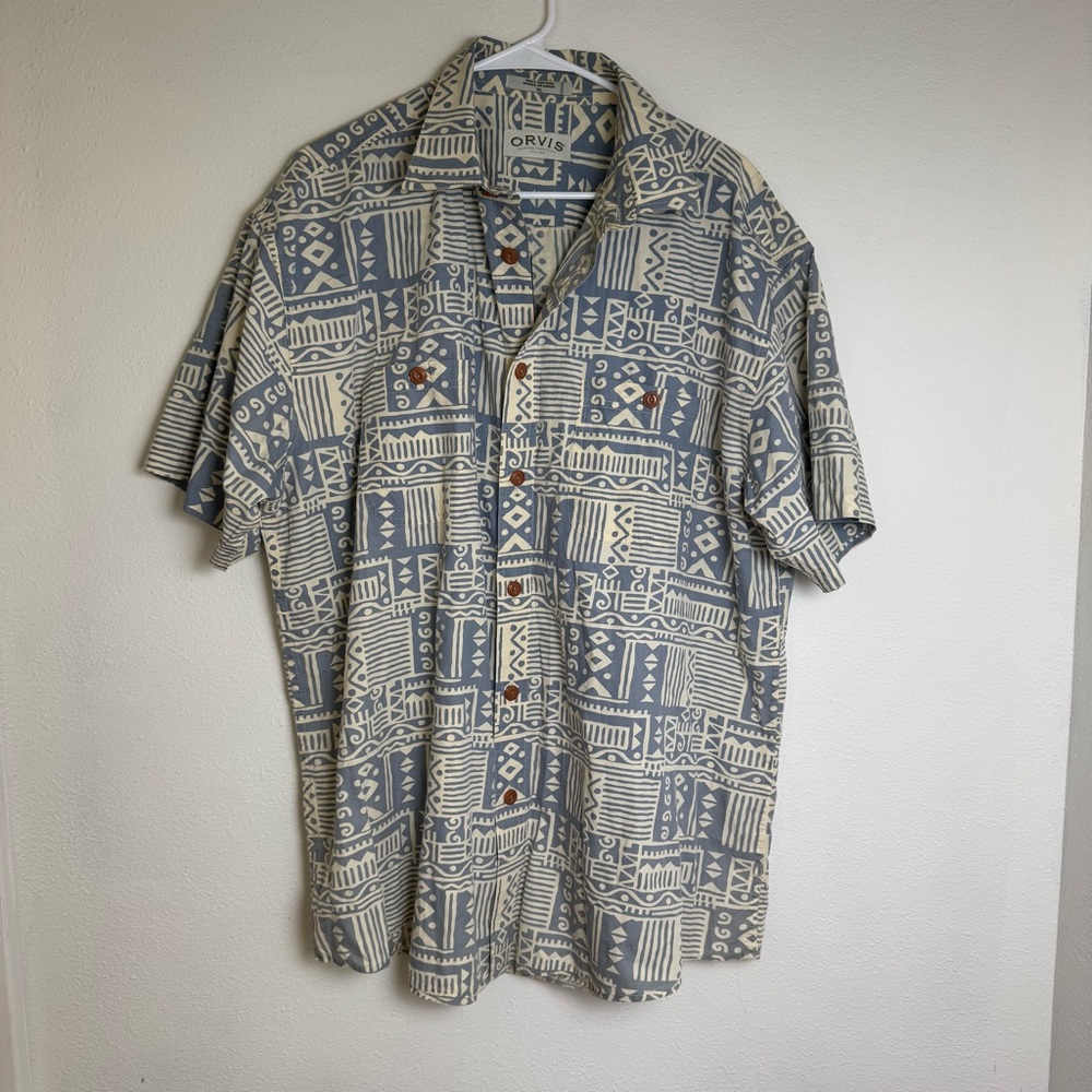 Orvis Blue and White Patterned Men's Shirt Hawaiian Shirt